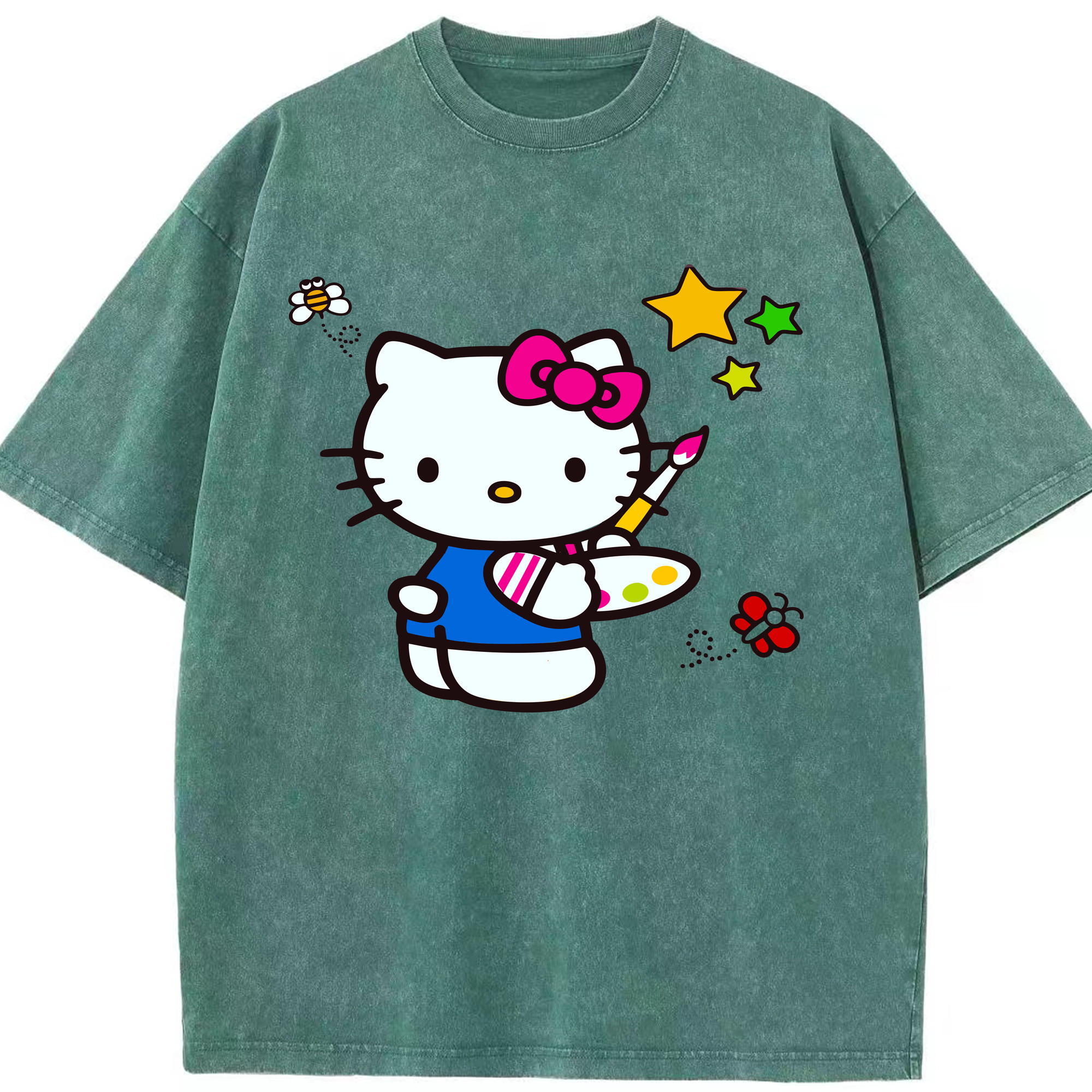 （画像用） Hello Kitty ハローキティ 綿100% ヴィンテージ風 半袖Tシャツ（フロントプリント）